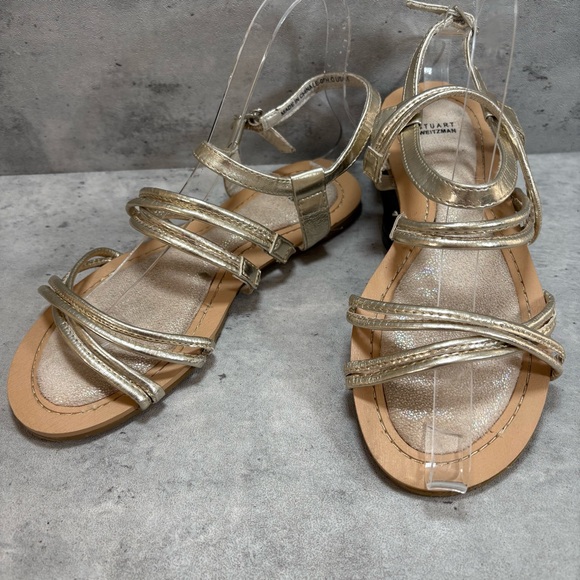 Stuart Weitzman Carmia Corded Girls‎ Women's Size 5 Bronze Sandals Sparkle Gold - Picture 1 of 7